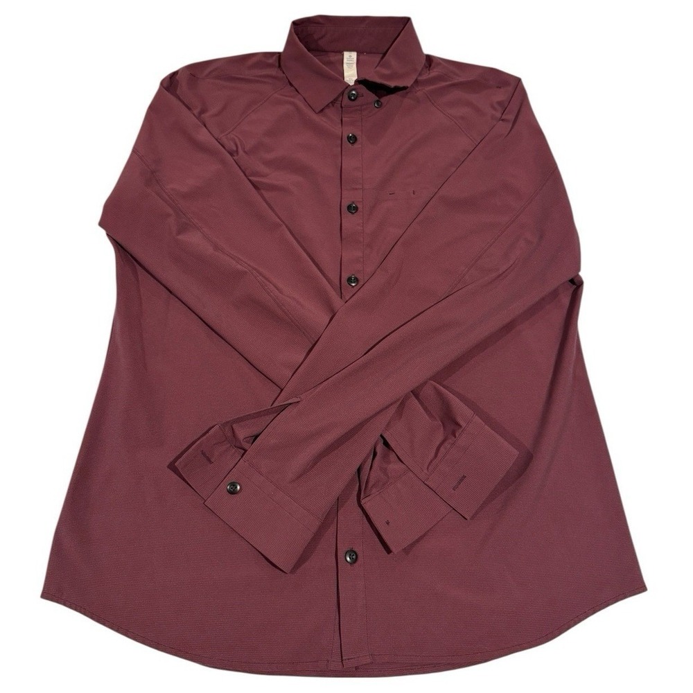 Lululemon Voyage Buttondown Shirt Wee Stripe‎ Black Cherry Red Men's M